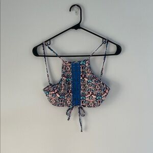 Aerie Blue and Pink Patterned Swim Top